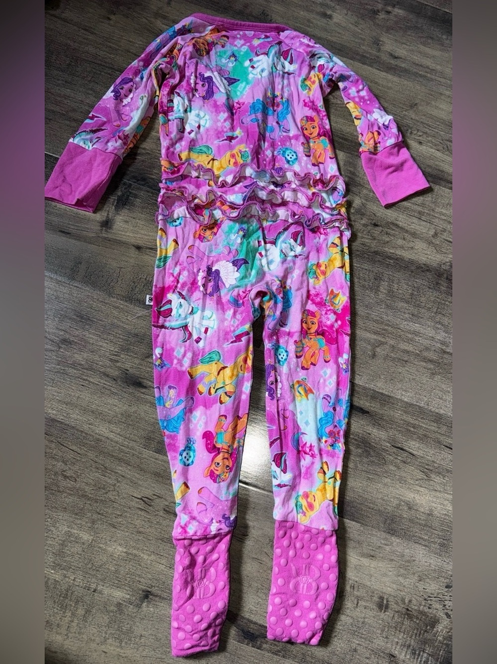 Bums & Roses × My Little Pony Ruffle Convertible Footie 18-24M Bamboo Pink - Picture 2 of 9